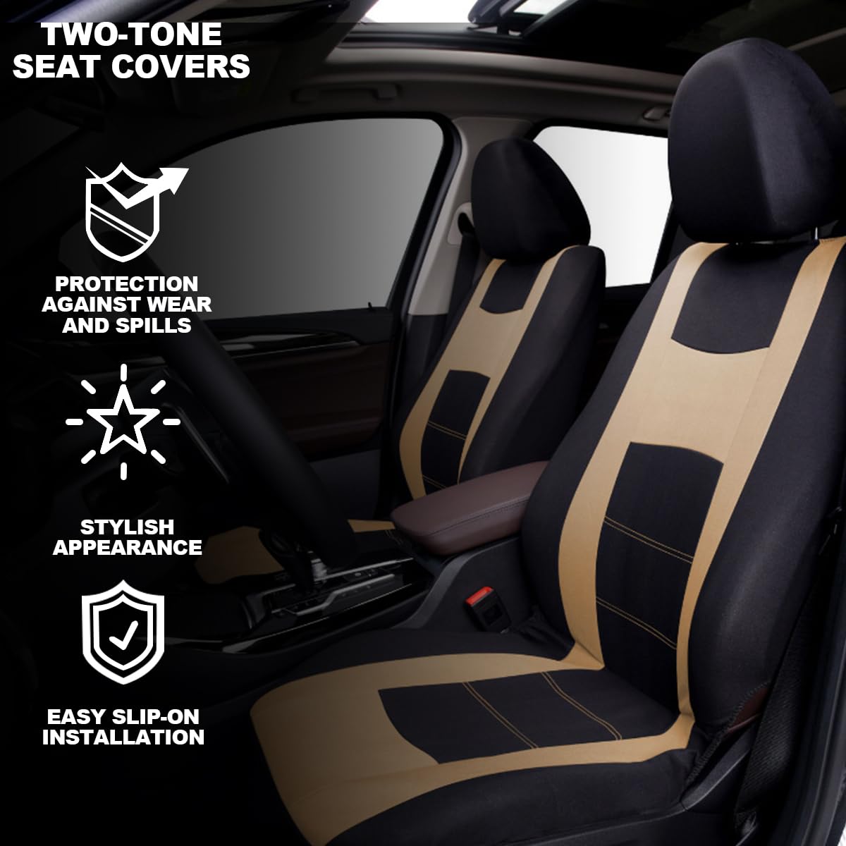 JNNJ 9 Piece Car Seat Covers Full Set, Classic Car Seat Covers Seat Protector Car Cover Car Seat Covers Sets Car Seat Covers Set For 5 Seater(Beige)