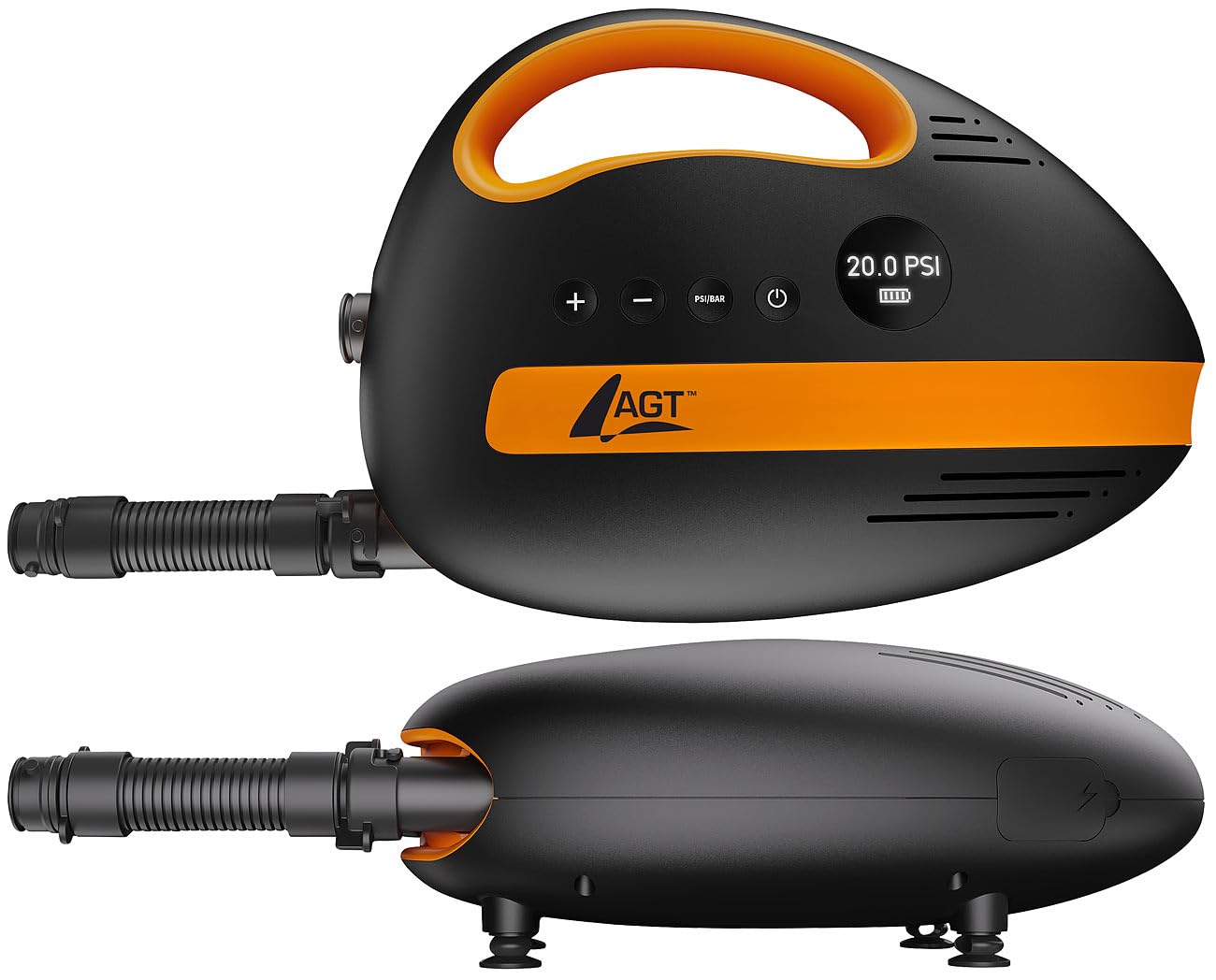 AGT SUP Battery Pump: Battery-operated air pump for SUP boards, 350 l/min, 3X 4,000 mAh, USB, 12V (Accu pump for compressor, electric)