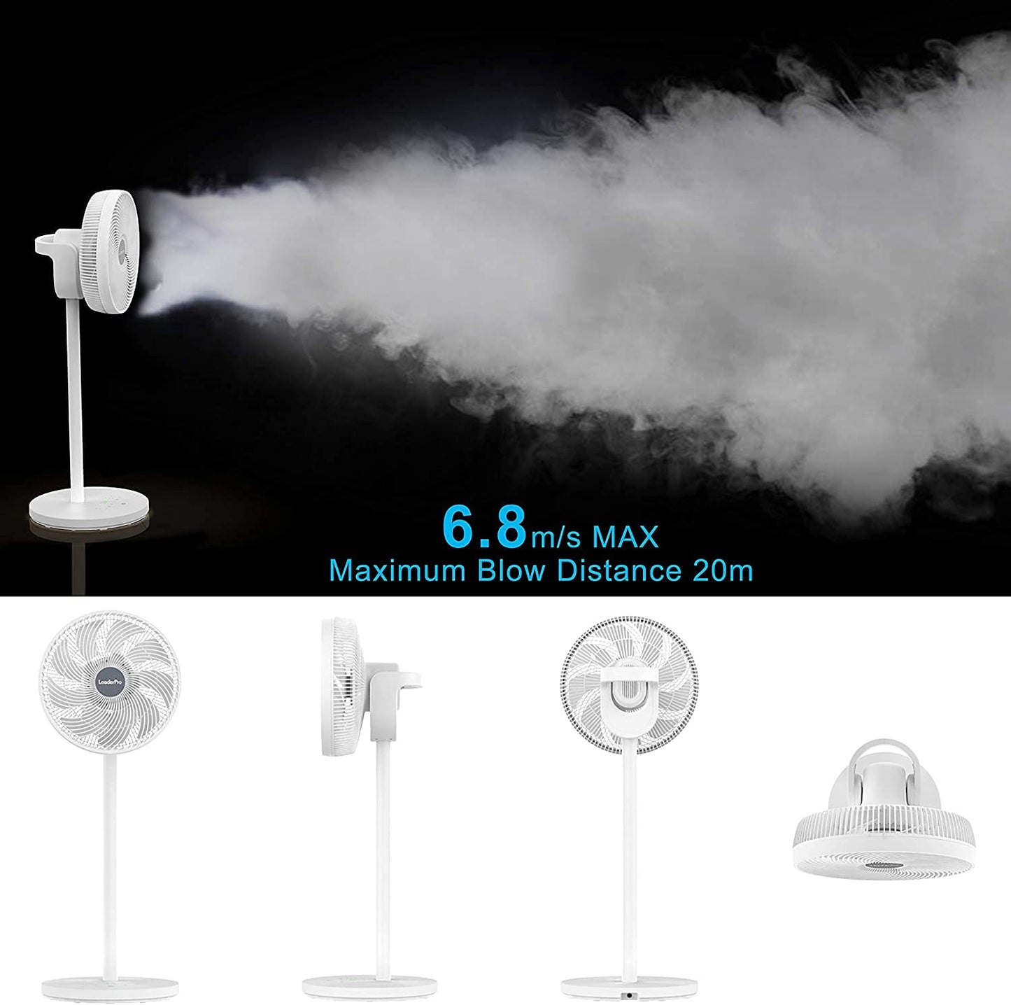 2in1 DC Motor Stand Fan - Quiet Fan 12.8dB 3D Oscillating with Remote Control/Energy Saving/Turbo Air Circulator Room Fan