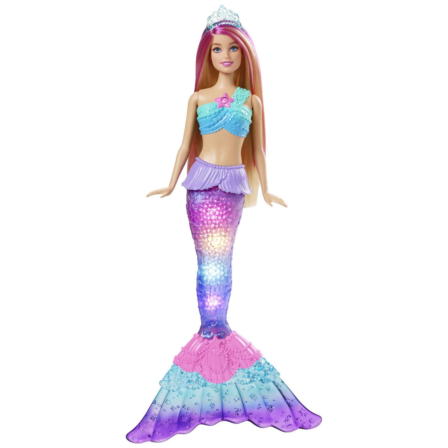 Barbie Dreamtopia Magic Lights Mermaid Doll with blonde hair, Barbie doll with mermaid tail, suitable as a gift for children ages 3 and up, HDJ36