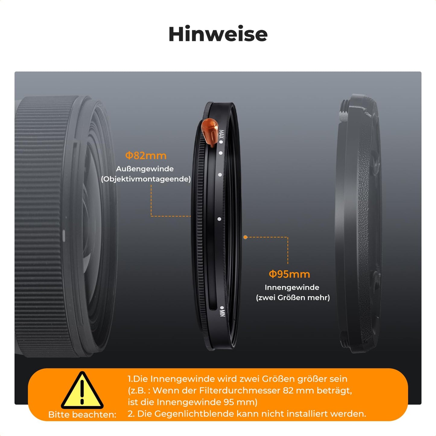 K&F CONCEPT 86mm polarizing filter (CPL) & ND2-ND32 filter 2-IN-1 multifunctional filter (1-5 f-stop)
