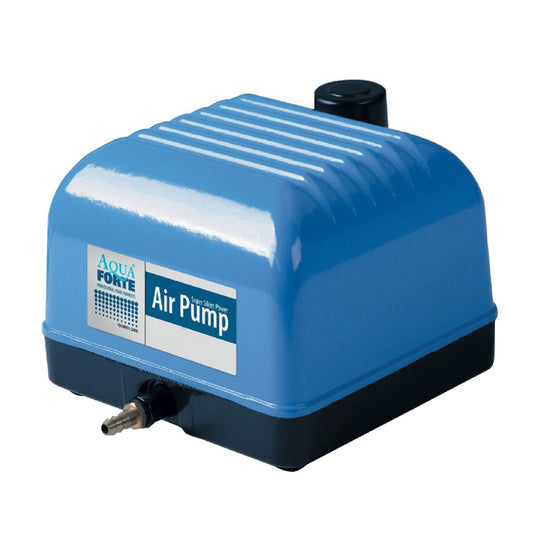 AquaForte Hi-Flow V-30 air pump, aluminum housing, quiet and powerful, 25 Watt power, capacity of 7 liters per minute at 2 meters, maximum pond capacity of 18 m3, non-adjustable.