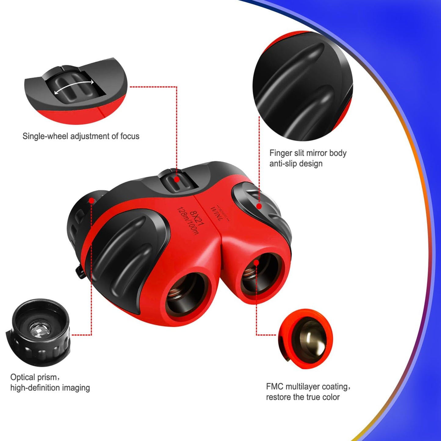 JRD&BS WINL Telescope Toy for 3-12 Year Old Boys & Girls, Best-Sun Compact Waterproof Binoculars for Kids, Gifts for Teen Girls, Birthday Gift for Children, Outdoor Kids Toys (Red)