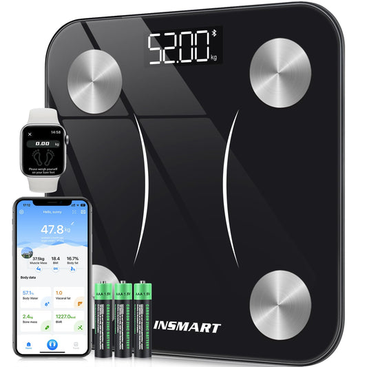 INSMART Digital Body Weight Scale, Bluetooth Body Fat Scale for BMI, Weight, Body Fat, Heart Rate, Muscle Mass, Water, Protein, Skeletal Muscle, Bone Weight, BMR, etc.