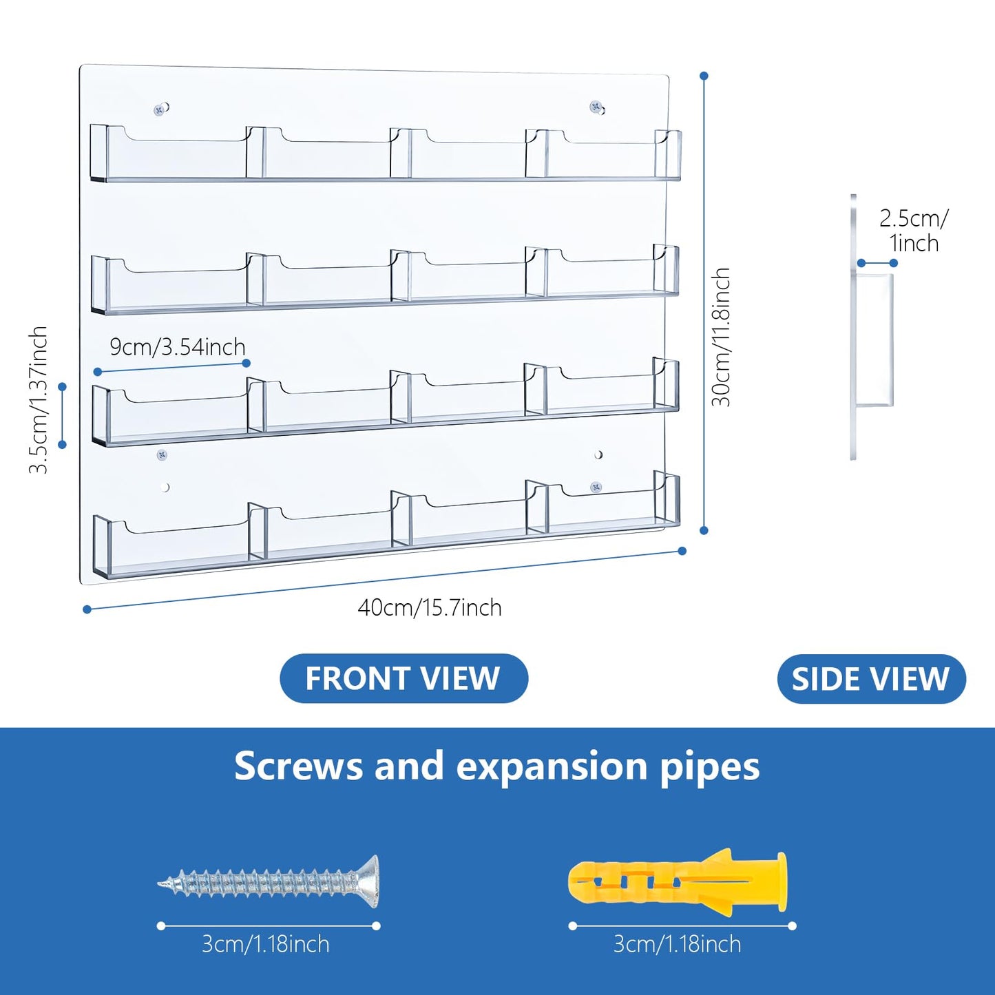 Keweni Acrylic Business Card Holder Wall Mount, Clear Sticker Display Rack Multiple clear acrylic card organizers Sticker display stand Pre-drilled index card storage 2PCS