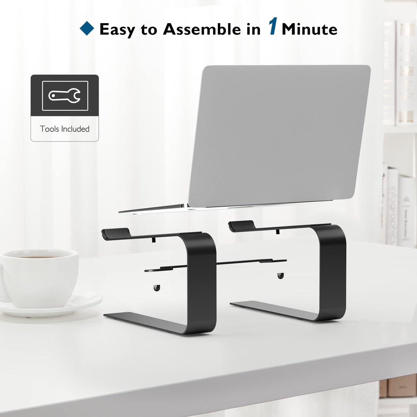 BONTEC Ergonomic Laptop Stand for Desk, Notebook Stand Compatible with Most 10-17.3 inch Laptops, Black