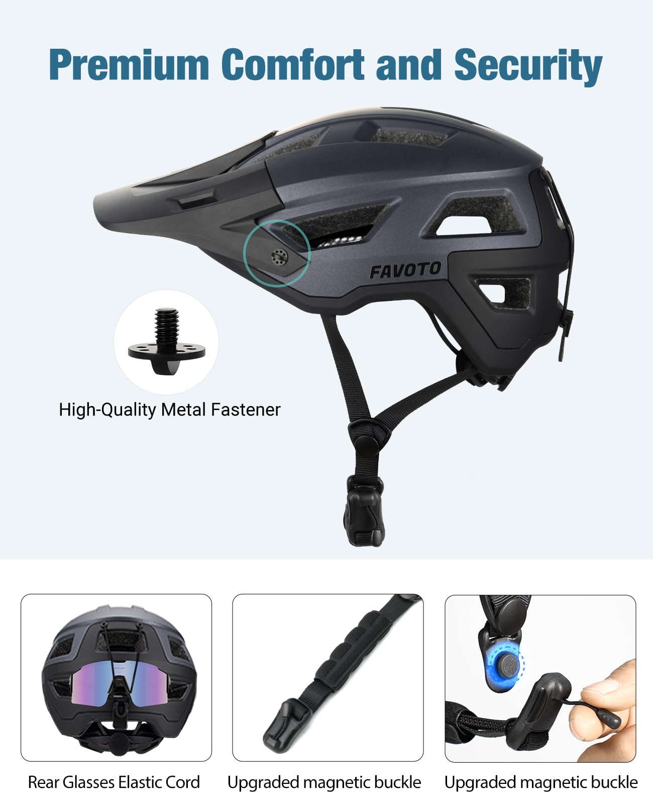 Favoto Mountain Bike Helmet with Visor Lightweight - Double In-Mold Technology MTB Helmet for Men Women Road Cycling Helmet L(59-61cm) Adjustable Grey