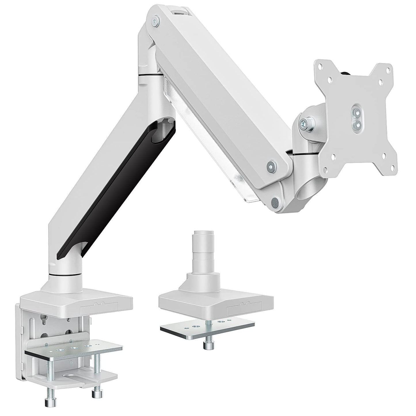 PUTORSEN Monitor Desk Mount - Heavy Duty Premium Aluminum Swivel Tilt Height Adjustable Single Arm Monitor Holder for 17"-49" LED LCD, VESA 75x75-100x100mm Supports up to 18kg-White
