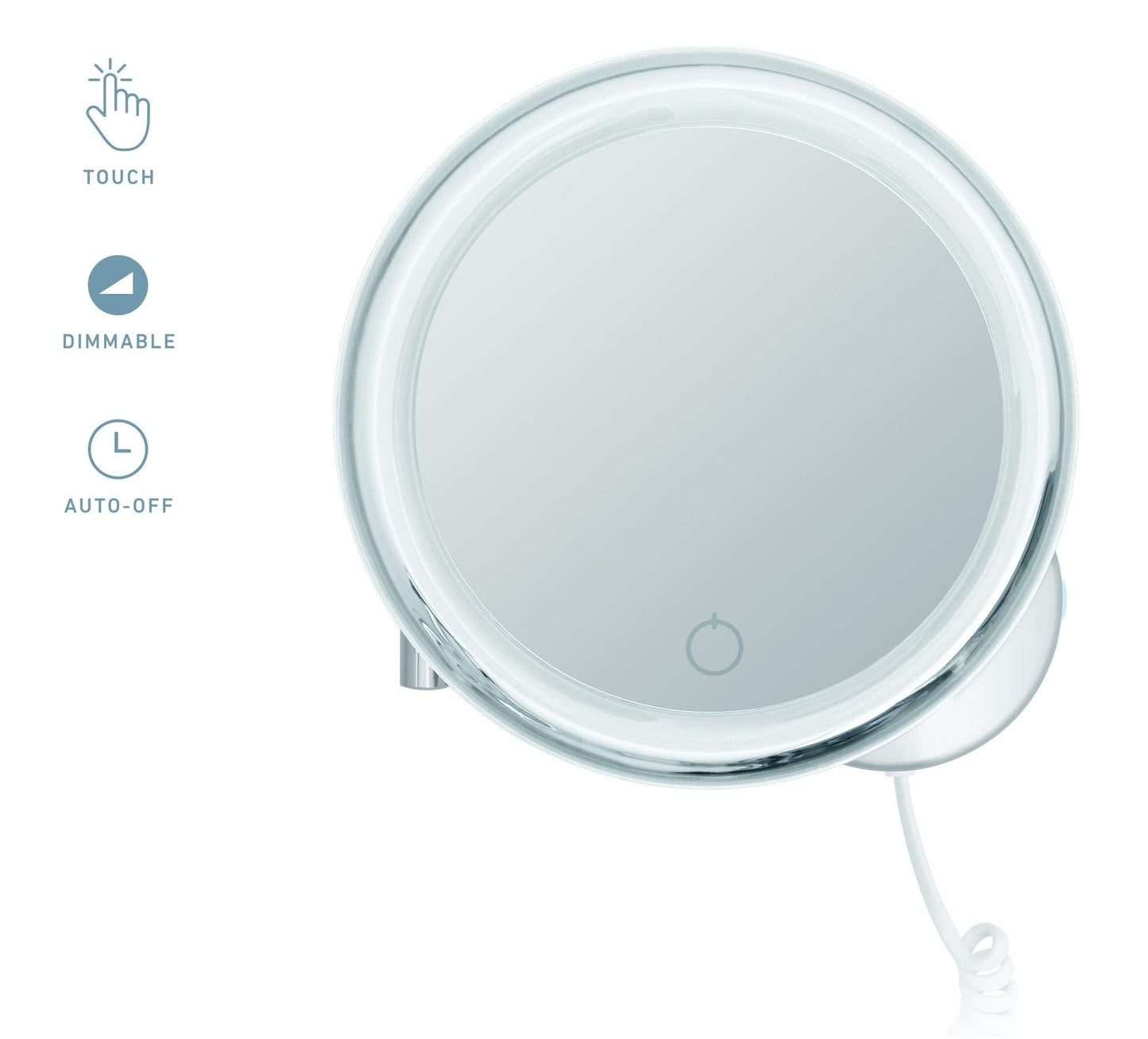 Libaro LED Makeup Mirror Siena - 7x magnification mirror with wall mounting - dimmable makeup mirror with auto-off & LED lighting - bathroom mirror with white cable, chrome-plated metal.
