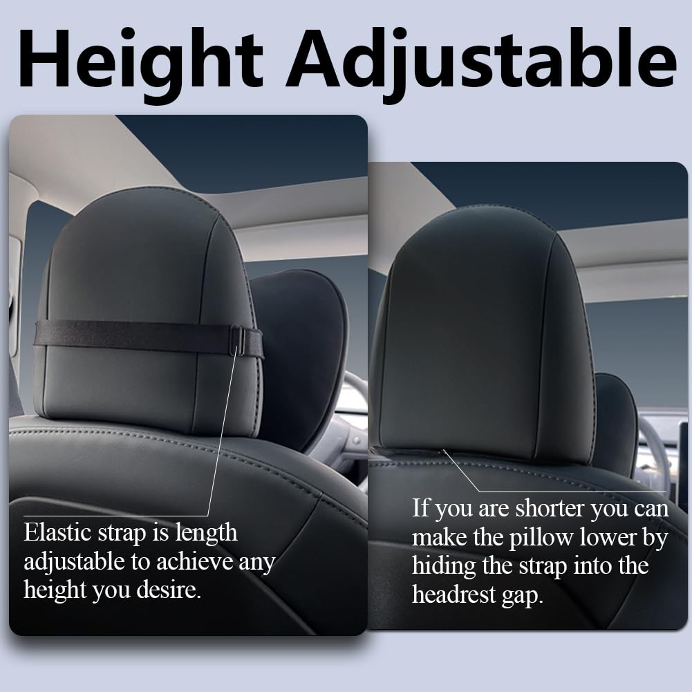 TANOLA Tesbeauty Tesla headrest cushions, neck pillows, unique design, genuine Nappa leather, Black, 2 pack, Rest
