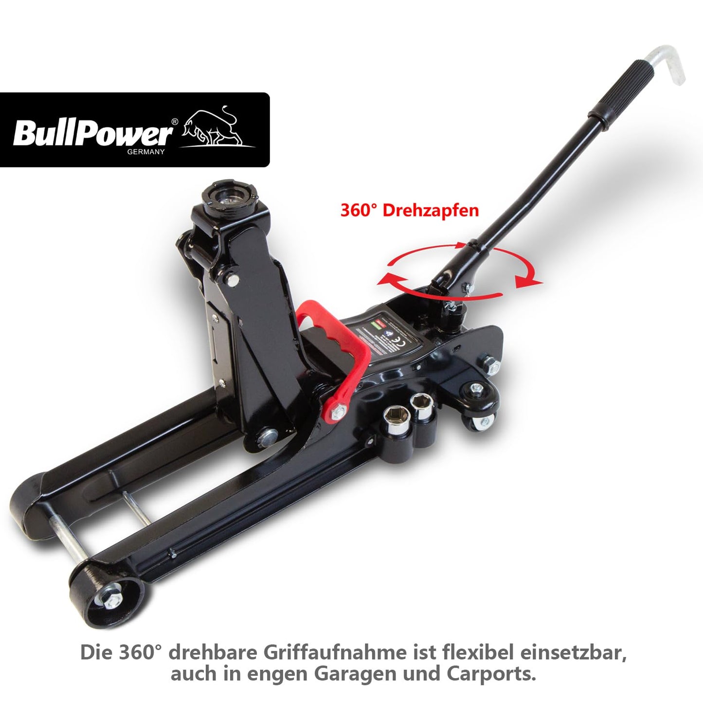 BullPower BP600K Jack - Hydraulic 2250kg Low Profile Trolley Jack for lowered vehicles with LED lighting and socket nuts.