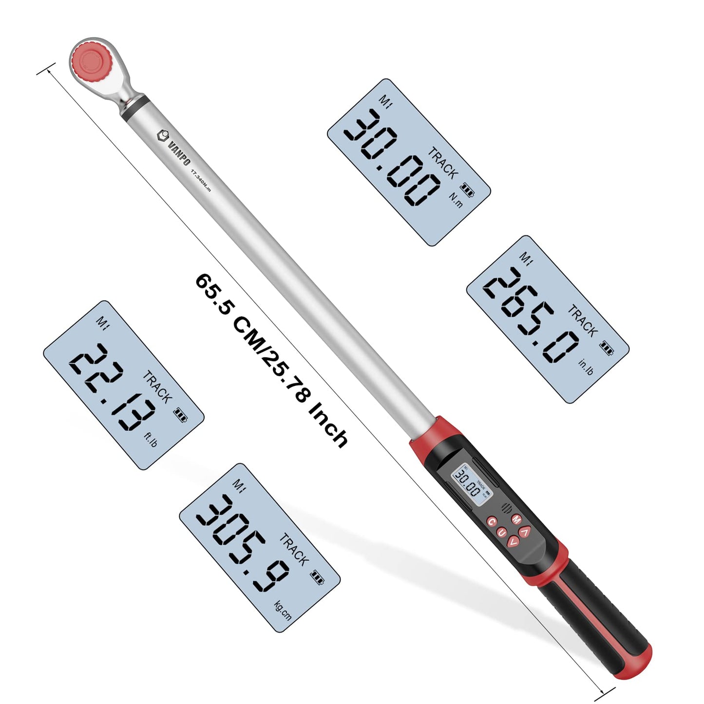 VANPO Digital Torque Wrench 1/2 Inch Auto & Motorcycle, 17-340 Nm Torque Wrench Set with preset memory, buzzer, and LED display, ± 2% accuracy.