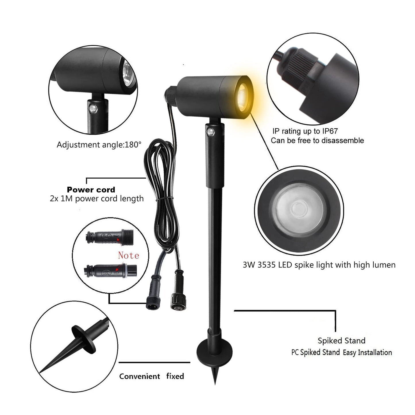 CHNXU 4-piece LED garden lighting 3W garden light IP67 waterproof warm white 3000K 180LM height adjustable garden lamp garden spotlight with 12V power supply for outdoor trees, meadows, gardens, lawns, yards.