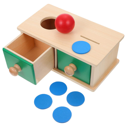 STOBOK Montessori Object Permanence Box Wooden Montessori Toy with Tray Balls And Coins Drop Montessori Object Permanence Box Kids Early Educational Toy