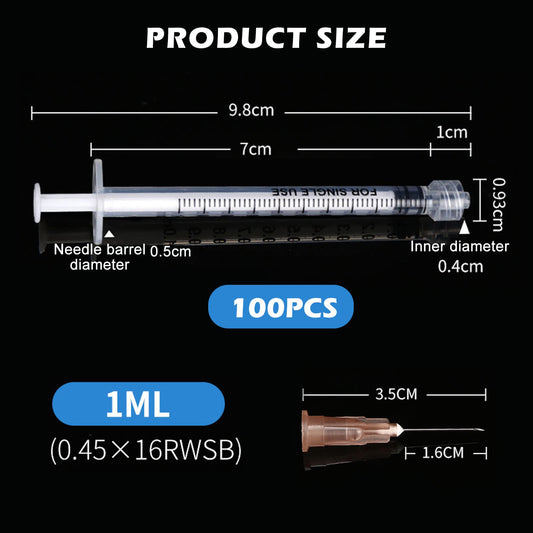 100 pieces syringe, Vegena 1 ml syringe set plastic tube syringes with needle disposable syringes small dose syringe liquid syringe individually sealed packaging disposable syringes.