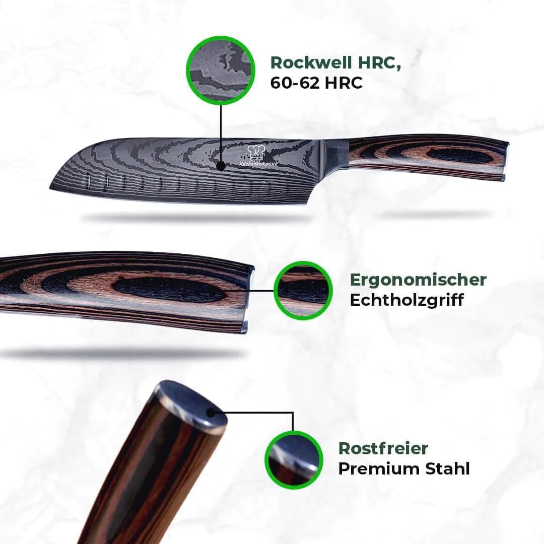 Kitchen Companion - Asian stainless steel knife set premium - 8-piece kitchen knife set with ergonomic Pakkawood handle including gift box - Rust-free & sharp knives - Designed in Germany