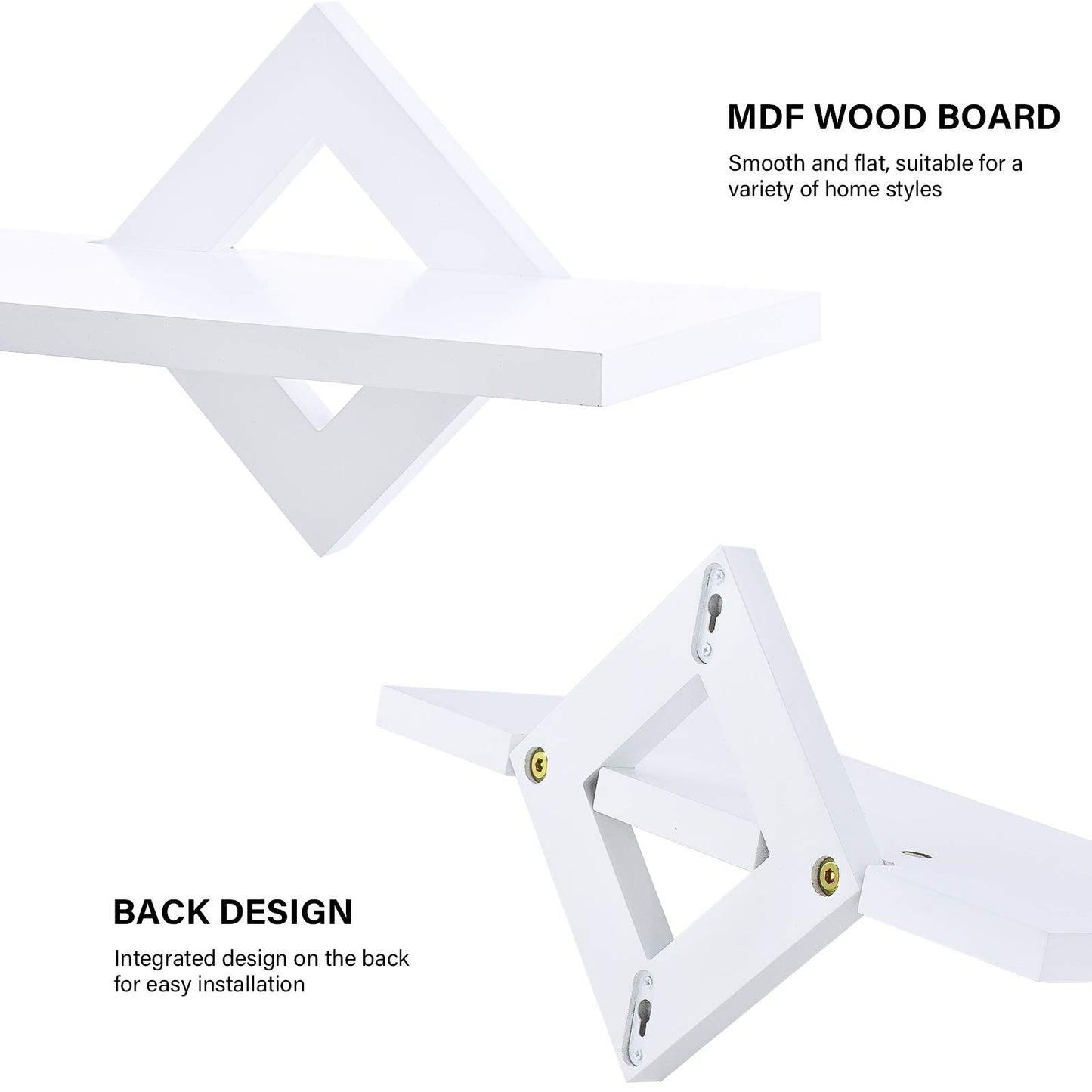 piorlado Wall Shelf Set in white, floating wooden shelf, sturdy wall hanging shelf board for up to 9kg, perfect for living room, bedroom, hallway, kitchen, shelf board lengths of 27/34/42cm.