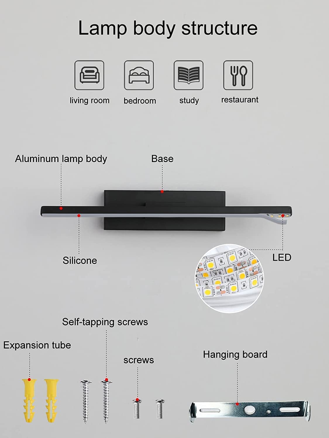 LYTLM Bedroom Wall Light with Plug and Cable, LED Mirror Light with Switch, Dimmable Bedside Lamp Indoor Reading Lamp Bathroom Wall Light Children's Room Wall Lighting 330° Rotatable 6W (Black)