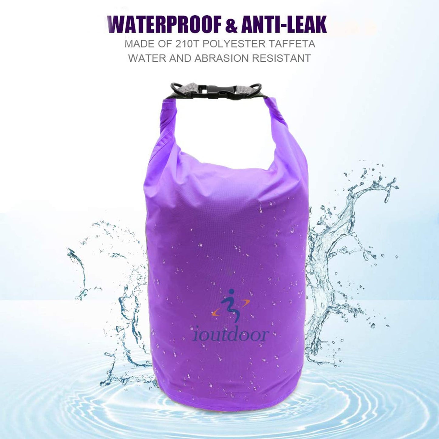iOutdoor Waterproof Dry Bag, ultralight, 2L, keeps gear dry and clean, for kayaking, hiking, swimming, camping, sailing, boating, fishing (purple)