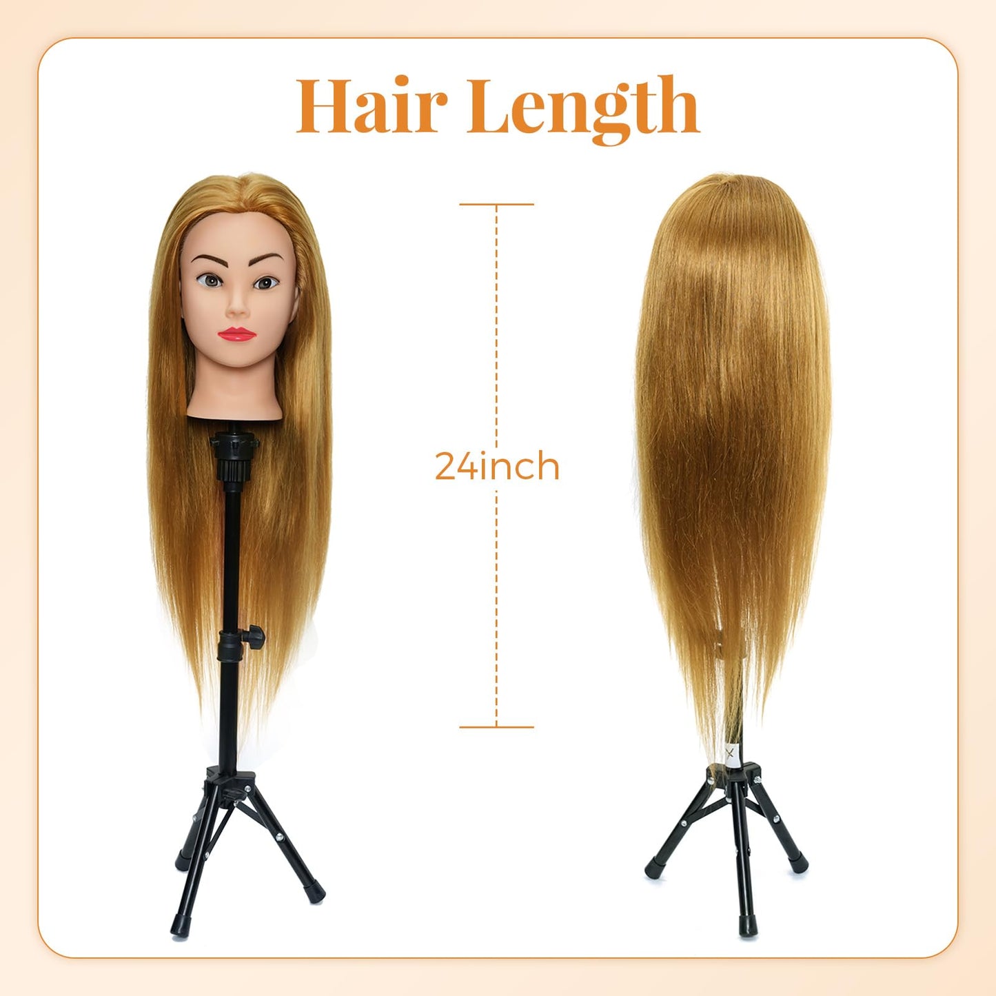 Neverland 80% real hair mannequin head for hairdresser training 24 inch with table clamp + hair styling braid set. Great for hair salons and practicing hairstyles.