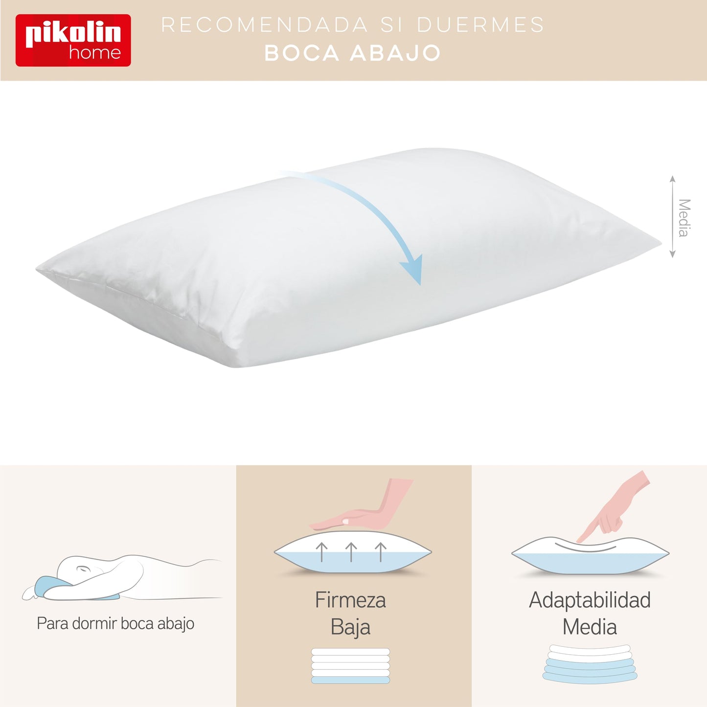 Pikolin Home anti-dust mite fiber pillow, preventing allergy symptoms, suitable for side or back sleeping with medium firmness.