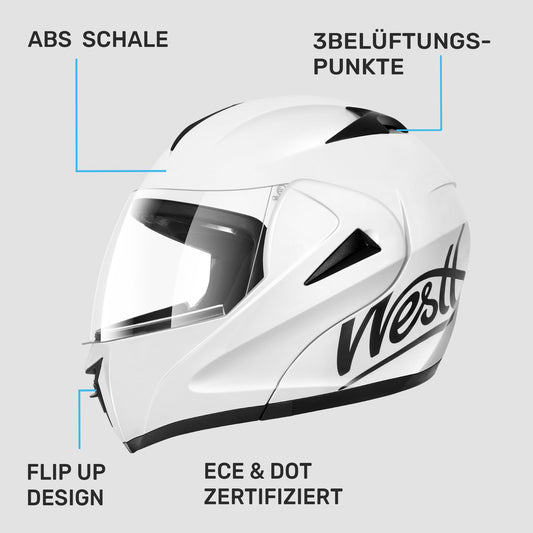 Westt flip-up motorcycle helmet ECE-R 22.06 certified full face helmet for women and men open face helmet with chin guard scooter motorcycle helmet with sun visor and shield