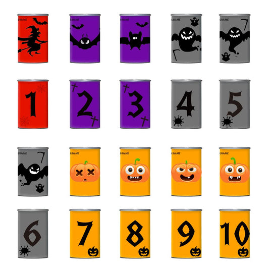 Ulifeme Kids Can Toss, can throwing game for children's birthdays & parties, Can Toss game gift with 10pcs Halloween-themed cans & 3pcs tossing bags set for kids & adults outdoor games.