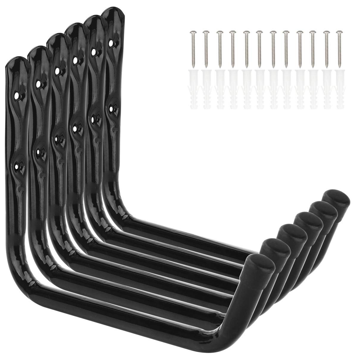 pipabiba 6 Pack Wall Hooks Universal Hooks, 28cm wall hooks garage hooks, Wall Mount Garage Coat Hanger & Organizer for ladder, tools, chair, and hose