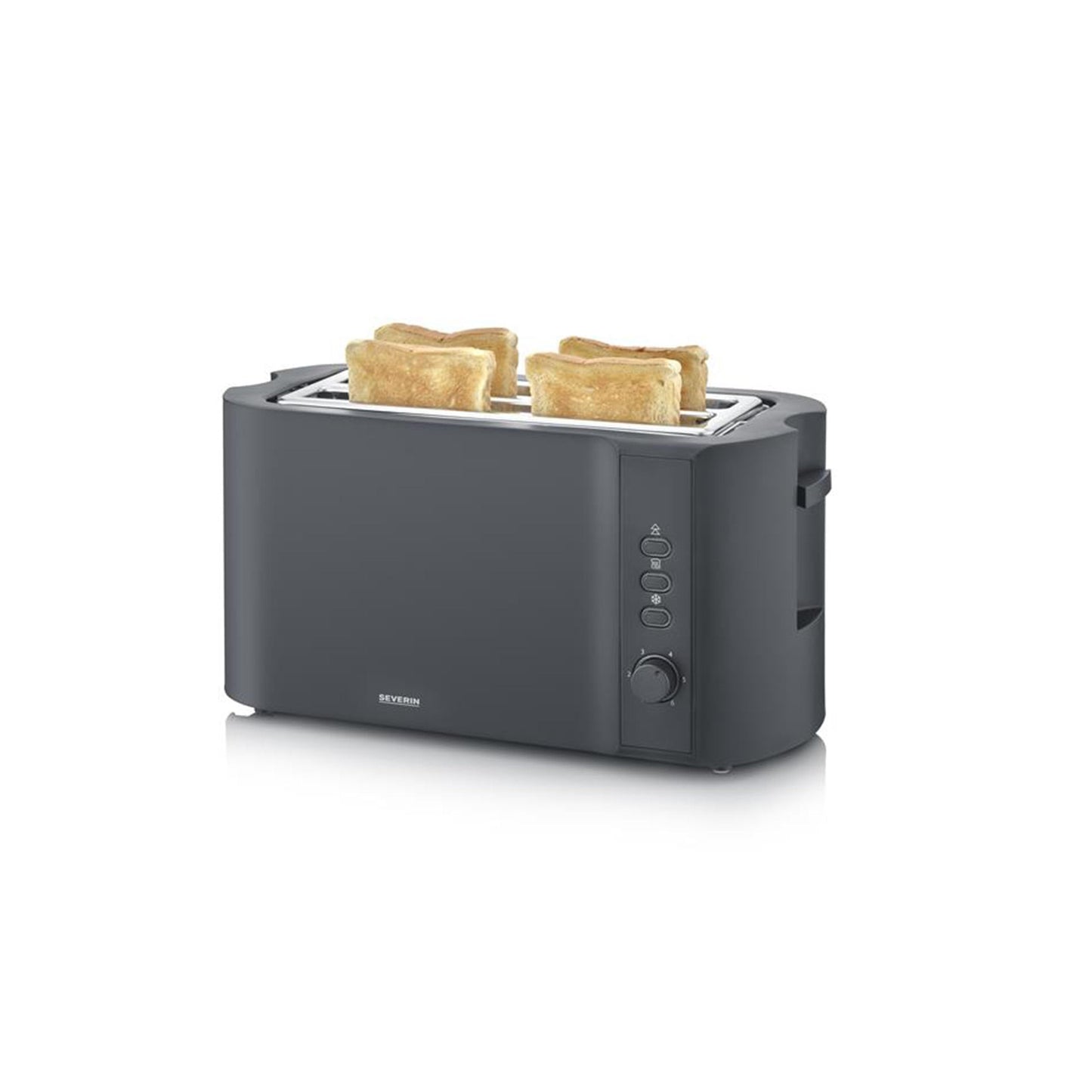 SEVERIN Long Slot Toaster, 4 slices with built-in bun warmer, 2 long slot toaster slots, various warming levels, 1,400 W, Matt Black, AT 2591