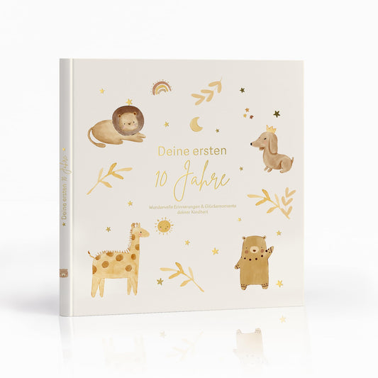 MyBaby123® Children's Album. Your first 10 years in high-quality gold. A memory album, gift for birth, children's photo album, children's diary, memory book album, gift for child.