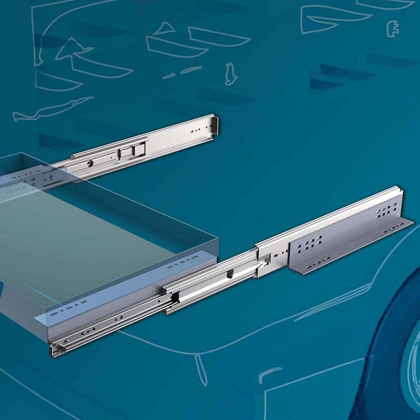 1 pair of Junker heavy-duty slides KV2-200-H76-L550-NF 558.8 mm heavy-duty full extension capable of supporting up to 200 kg.