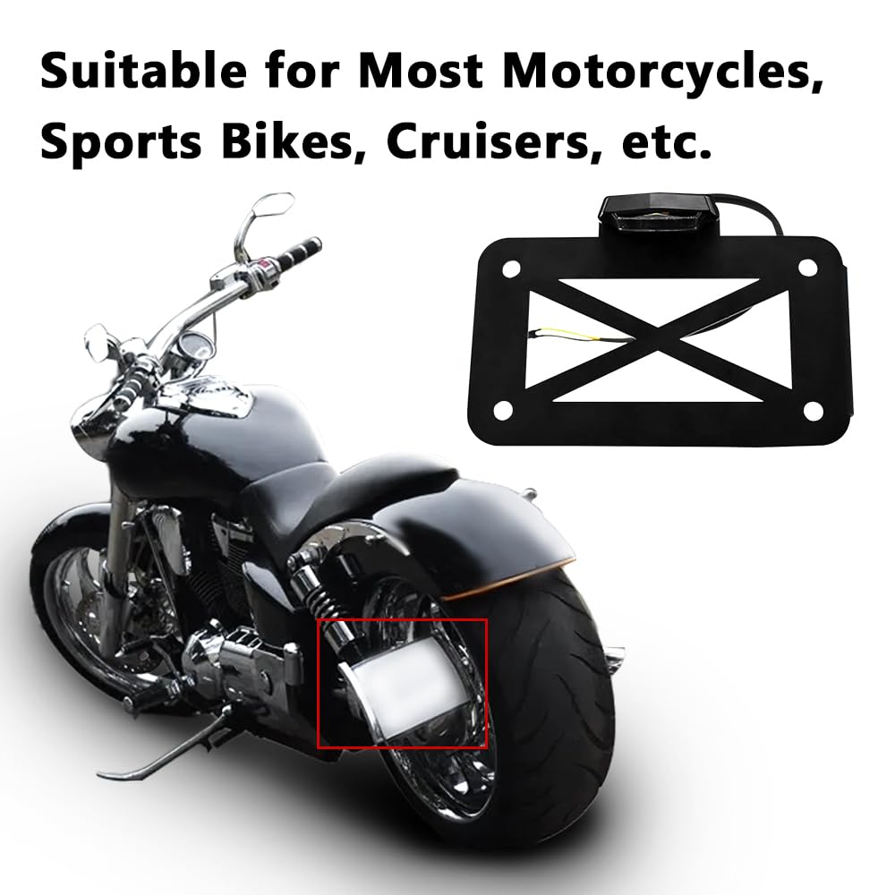Baceyong motorcycle license plate light bracket, motorcycle side-mount LED taillight license plate holder. Fits motorcycles, sports bikes, cruisers, etc.