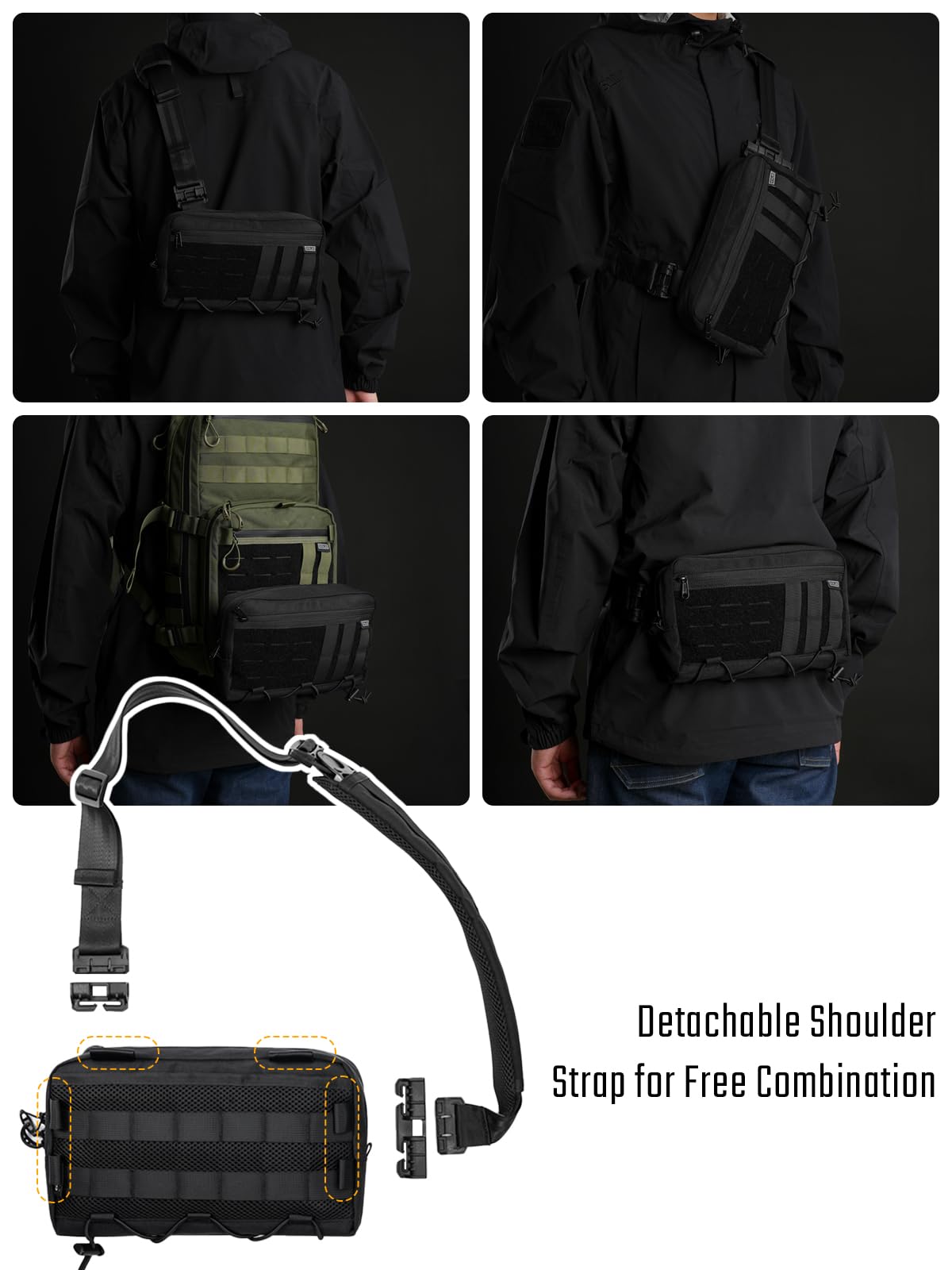 TACTICAL_GEEK Cache L3C EDC Sling Bag Chest Crossbody Bag, 1000D OXFORD CLOTH Shoulder Bag, Waist Bag Shoulder Bag Chest Bag with Adjustable Shoulder Strap for Travel School Hiking, Black