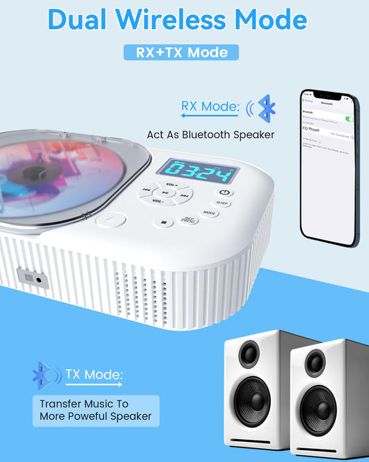 MONODEAL Portable CD Player with Two Stereo Speakers and Bluetooth & Radio, Rechargeable Portable CD Player with Radio, Discman CD Player, Support AUX/USB