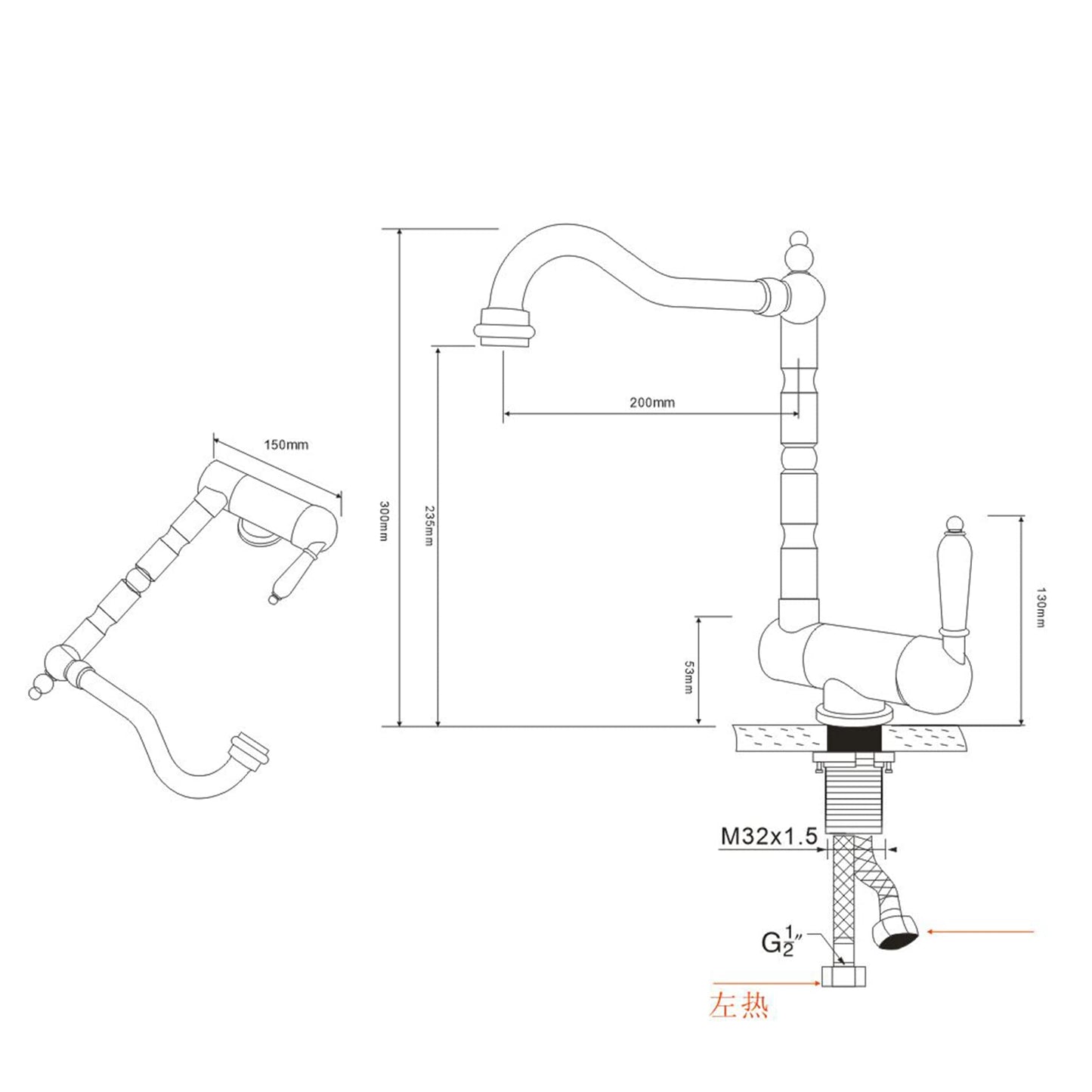 SJQKA Black Kitchen Faucet, Pre-Window Kitchen Tap Foldable 180°, Brass Single Lever Kitchen Mixer Tap 360° Rotatable (frosted/black)