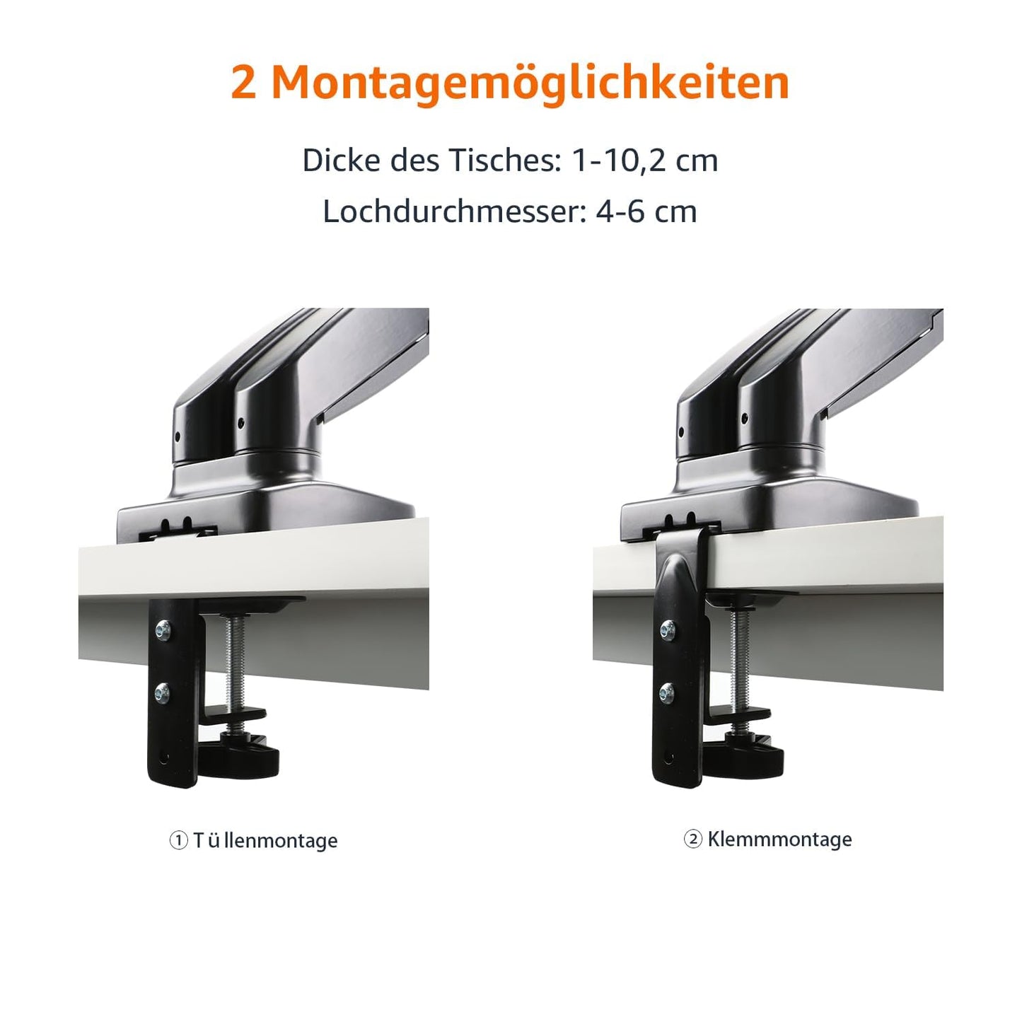 Amazon Basics dual monitor desk mount, gas spring monitor arm, adjustable, for monitors up to 27 inches (68.6 cm) in size, Black