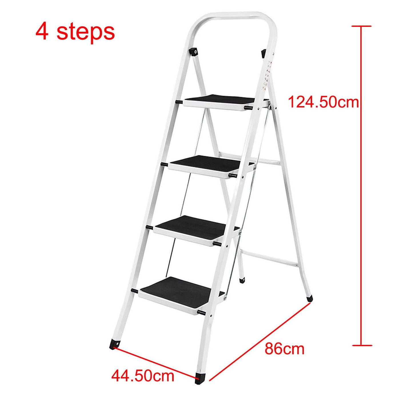 Folding 4-Step Ladder with Compact, Sturdy, High-Quality Steel Steps and Non-Slip Mats for Home/Office/Kitchen.