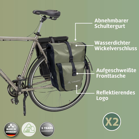 VAUDE Bike bags for rear carrier Aqua Back Plus, 2 x rear bags waterproof, 51 liters total volume, bicycle rear rack bag, easy attachment - Made in Germany