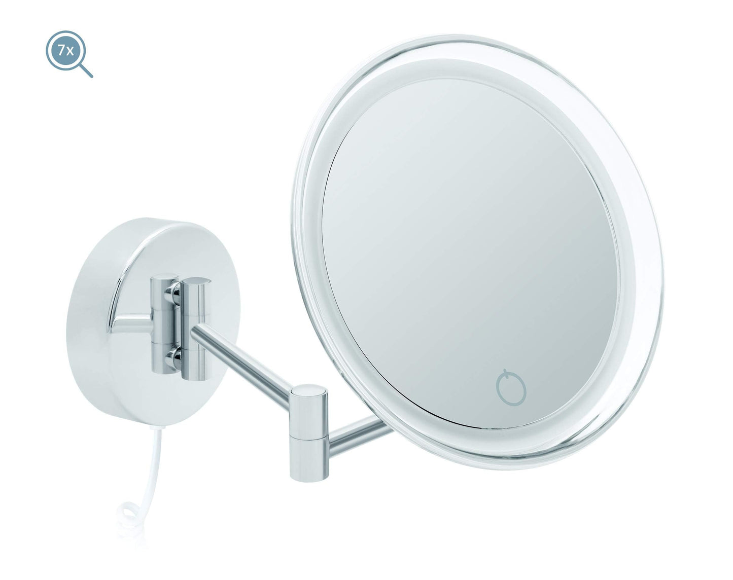 Libaro LED Makeup Mirror Siena - 7x magnification mirror with wall mounting - dimmable makeup mirror with auto-off & LED lighting - bathroom mirror with white cable, chrome-plated metal.