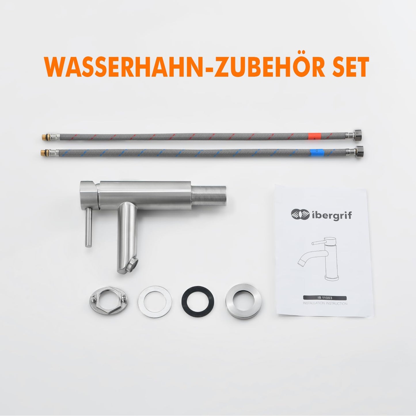 Ibergrif bathroom faucet, stainless steel single lever mixer tap for hot and cold water, drip-free and water-saving, 98mm spout height, grey bathroom fixture M11103.