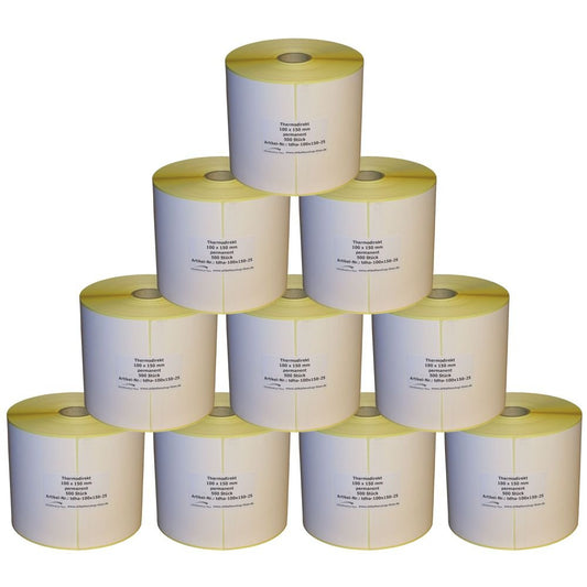 10 x Thermal Labels on a Roll - 100 x 150 mm - 5,000 pieces - 25 mm core - permanent adhesive
