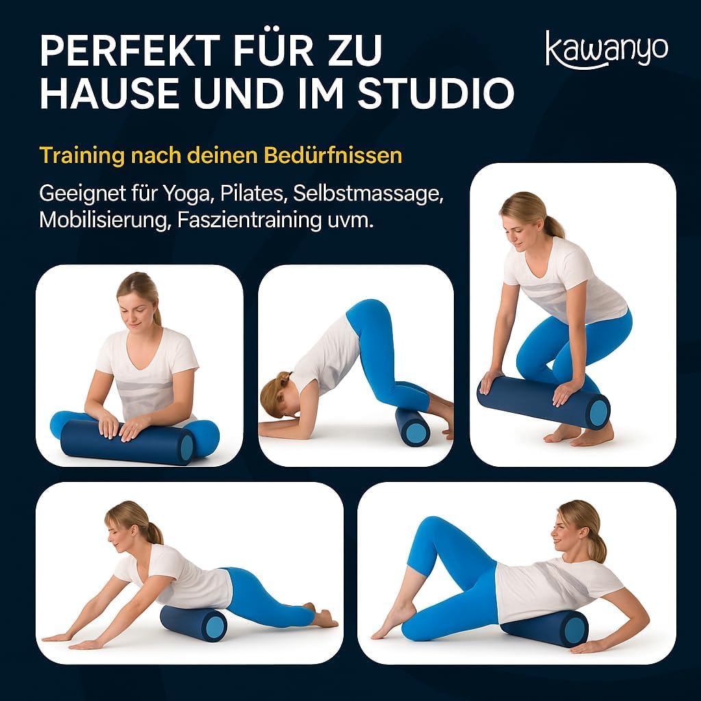 Kawanyo - Pilates roller 90 cm for stability & balance exercises - training aid for Pilates - foam roller for yoga, fitness, gymnastics, rehab & therapy - Dark Edition