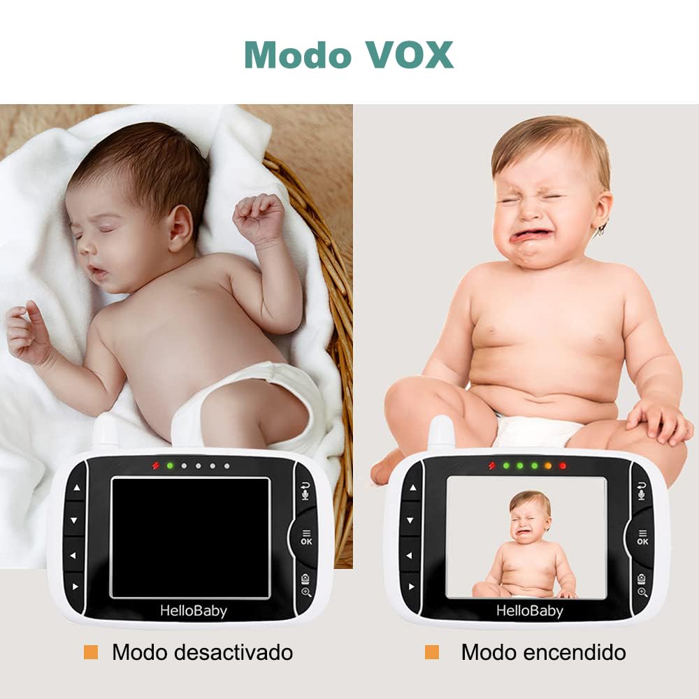 HelloBaby Baby Monitor with Camera, 3.2 inch screen, 355° Pan-120° Tilt-Zoom, Baby monitor without WiFi, 2-way audio, temperature, 8 lullabies, night vision, temperature sensor (Black/White)