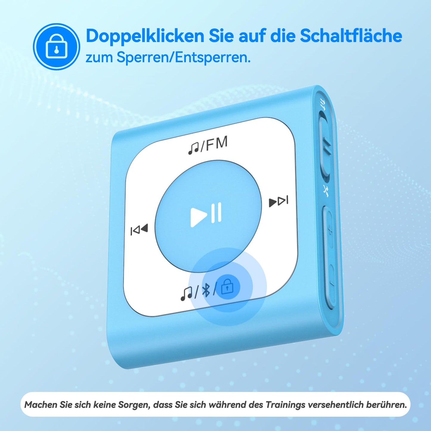 AGPTEK 64GB Clip MP3 Player with Bluetooth, Mini Portable Music Player with FM Radio, Shuffle, no phone needed for Sports, Blue