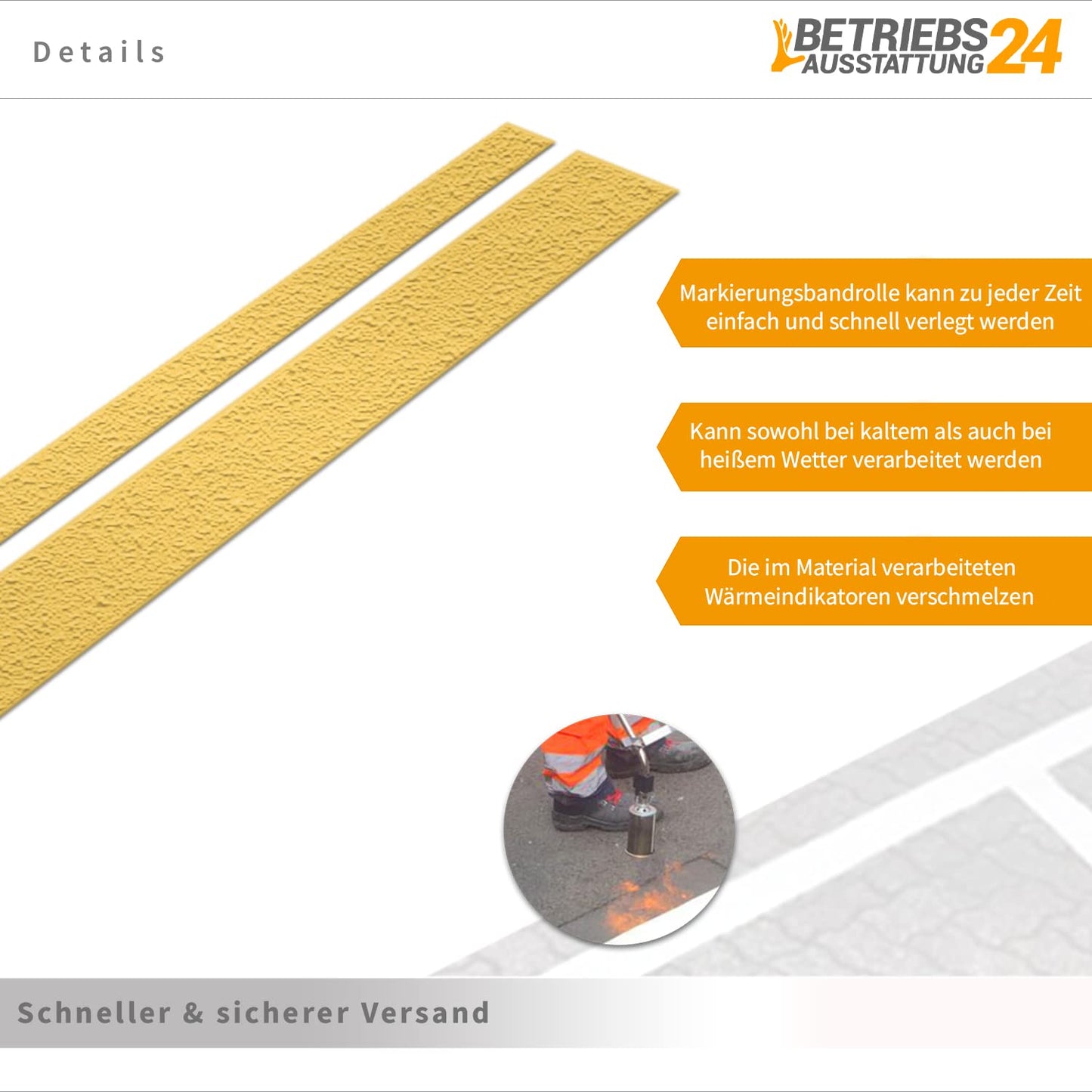Operations equipment24 thermoplastic floor marking - dimensions WxL: 10.0 x 500.0 cm - color: yellow - road marking