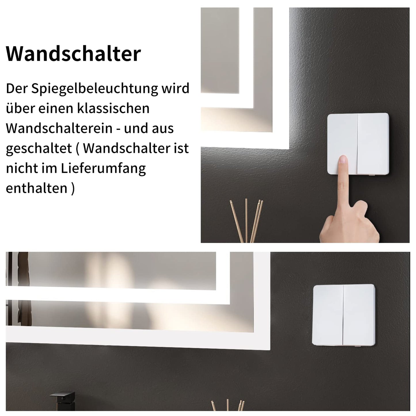 Boromal bathroom mirror with lighting 60x40cm wall switch bathroom mirror horizontal/vertical 6500K cool white wall mirror light mirror