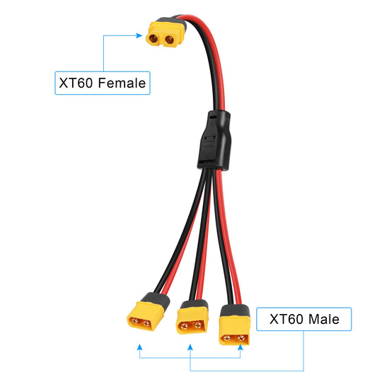 GINTOOYUN XT60 Splitter Extension Cable 1 Socket to 3 Plugs Adapter, 12AWG XT60 Power Extension Cable for Solar Panel, Solar Generator, Portable Power Station, Drone, RV, Boat, etc. (0.3M)
