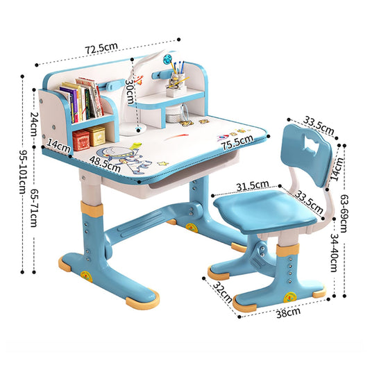 Bodhi2000 Kids Desk and Chair Set, small desk, standing desk, adjustable height with drawers and storage space, multi-compartment, cartoon pattern, study desk chair set, learning for boys and.