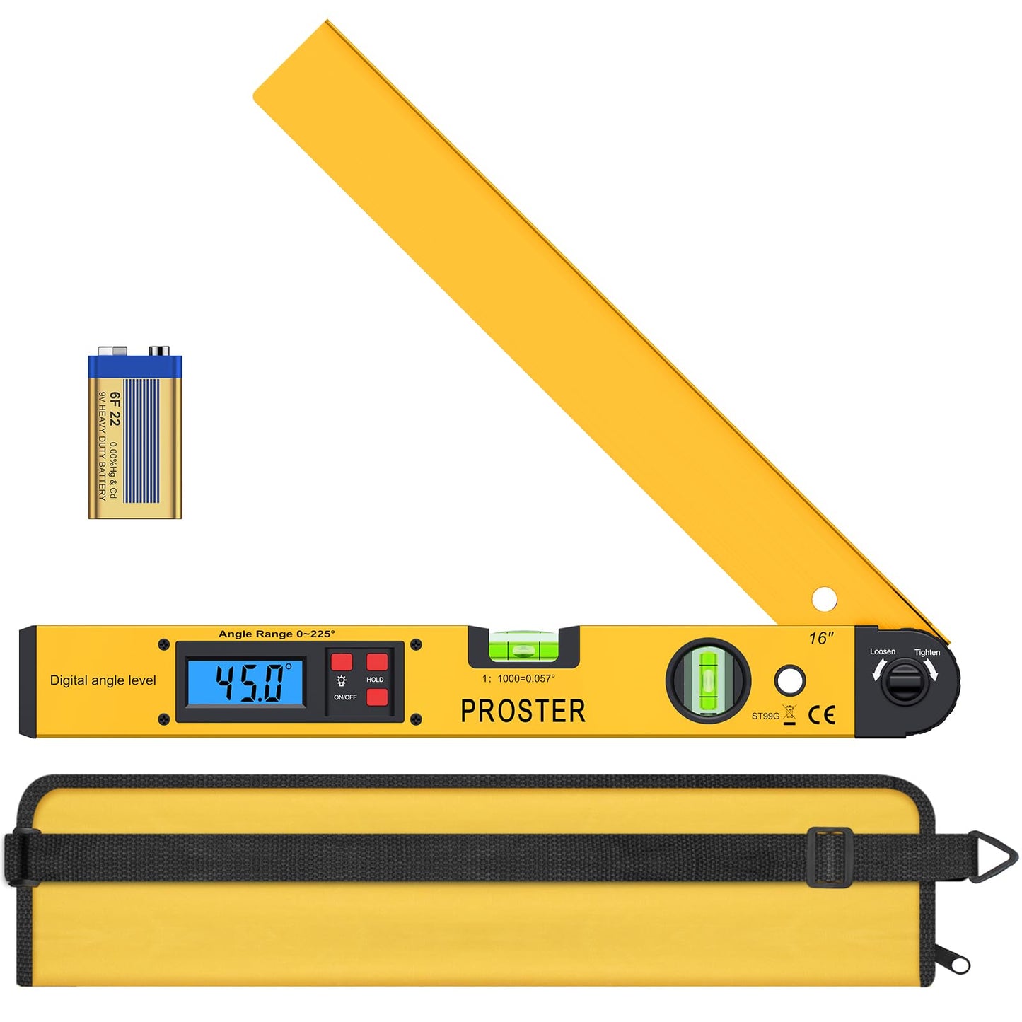 Angle Finder 0-225° Digital Angle Gauge 400mm/16 Inch Angle Ruler with Battery and LCD Backlight Horizontal & Vertical Spirit Level Angle Measurement Detector for Construction Technology