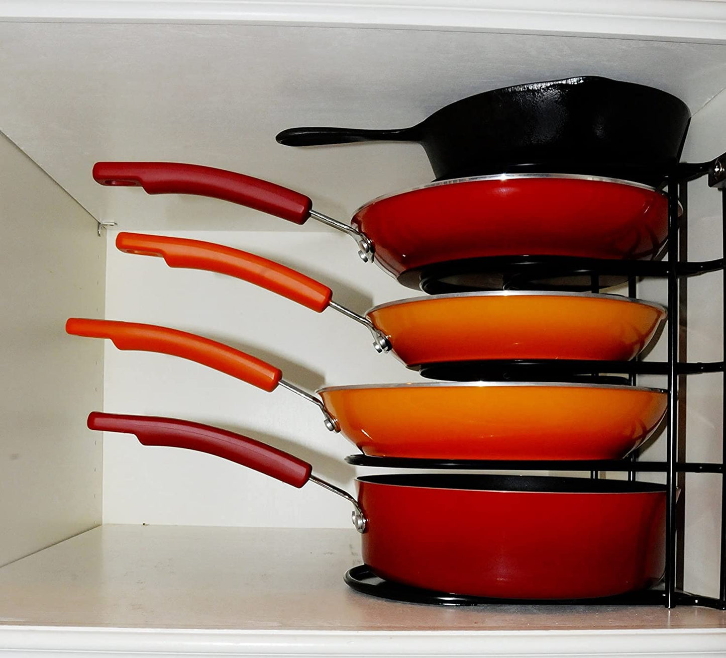 SASONCO Pan Organizer, Pot Organizer, sturdy 5-tier rack for cast iron pans, griddles, and flat pots, heavy-duty steel construction
